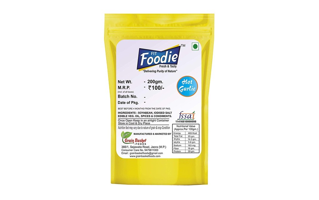 Fit Foodie Roasted Soya Nuts Hot Garlic   Pack  200 grams